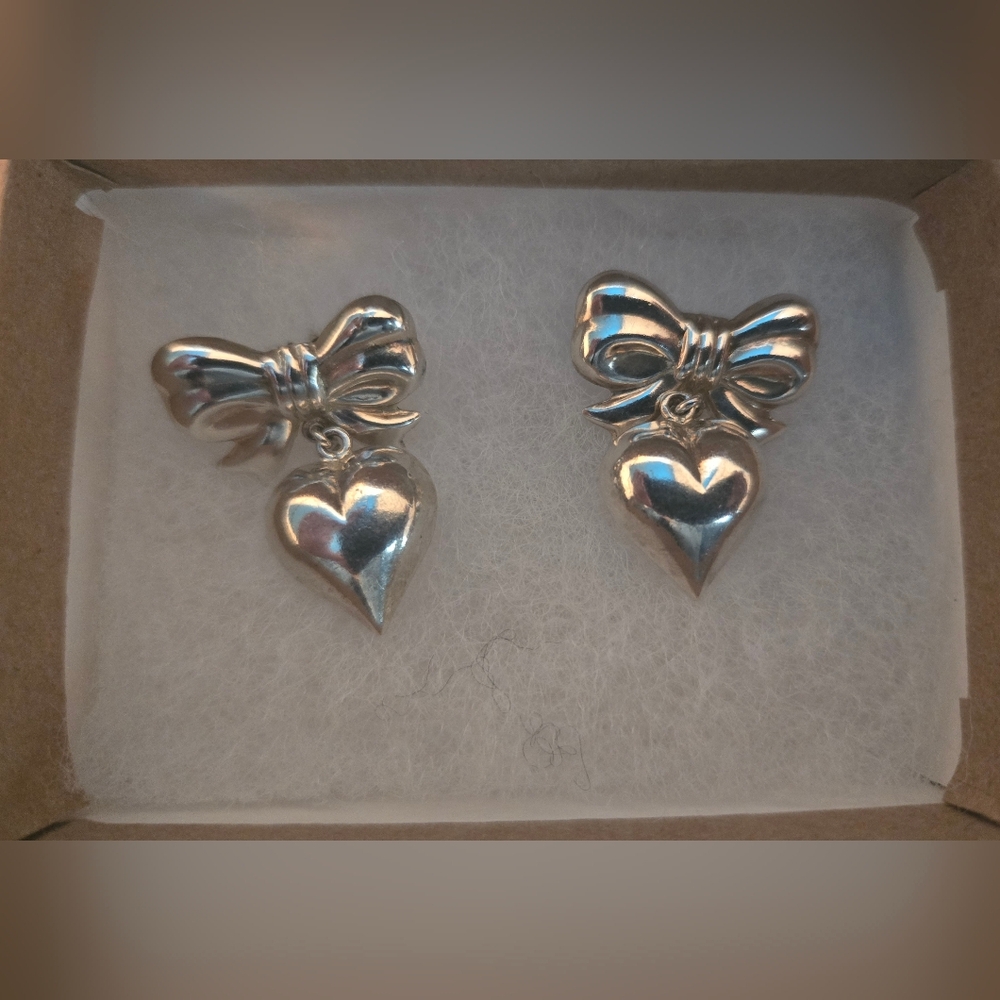 Bow and Heart Sterling Silver Earrings